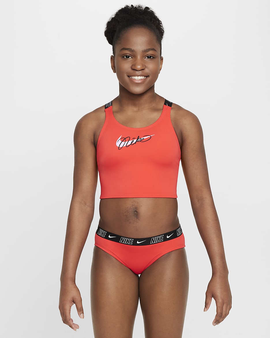 Nike Swim Older Kids Girls Cross Back Midkini Set. Nike AT